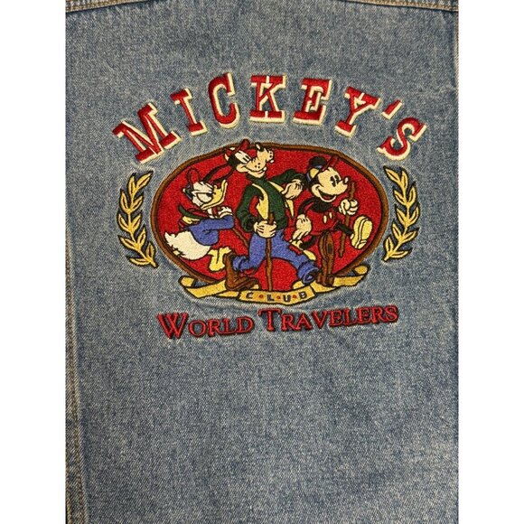 VTG Disney Mickey Denim Vest Mens M 90s Y2K Flannel Travel Outdoor Reversible - Picture 4 of 10